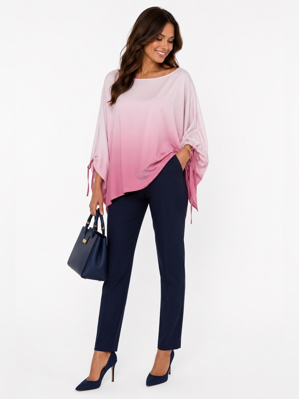 Vince Camuto Pink Ombré Bubble Sleeve Blouse - Picture 2 of 5